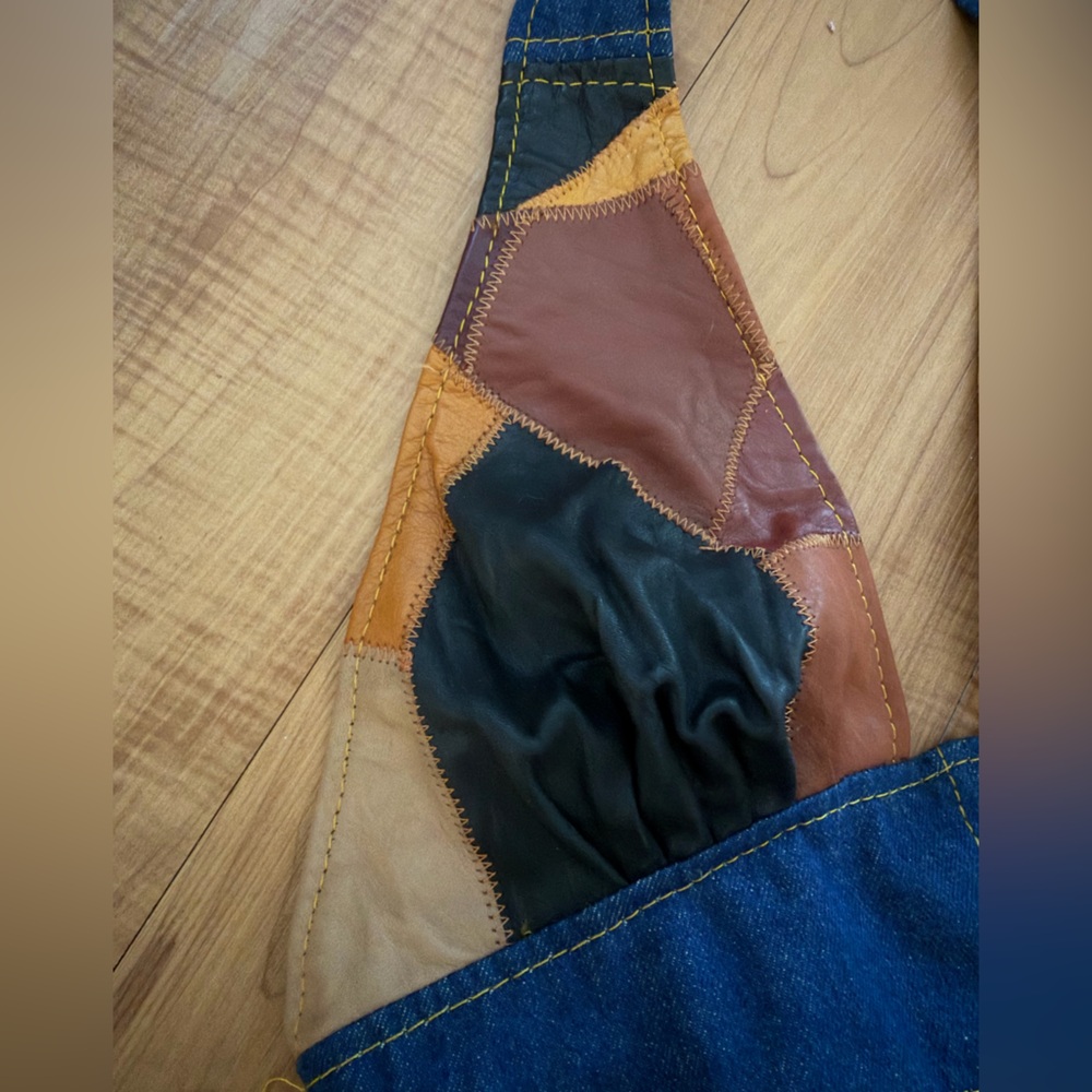 Vintage Handmade Unique Patchwork Leather & Denim… - image 4